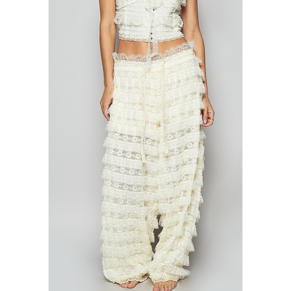 POL Ruffle Tiered Pull On Pants in Natural Cream - Picture 4 of 7